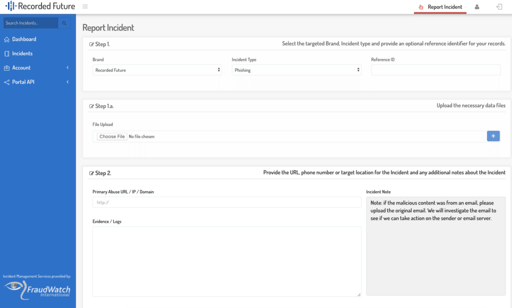Reporting an Incident in PhishPortal Dashboard