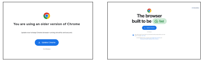 Fake Google Chrome update variant 1 (left) and 2 (right)