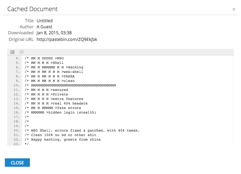 Web Shell Cached Paste